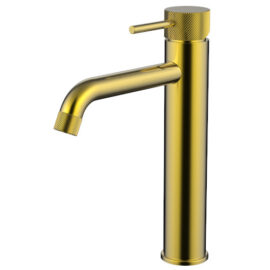 Cioso Curved Knurled Mid Rise Vessel Mixer Modern Brass