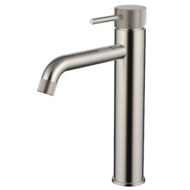 Cioso Curved Knurled Mid Rise Vessel Mixer Brushed Nickel