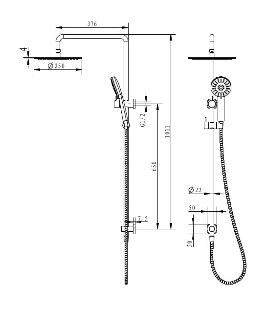 Akemi SQ 250mm Combination Shower Rosa - Image 2