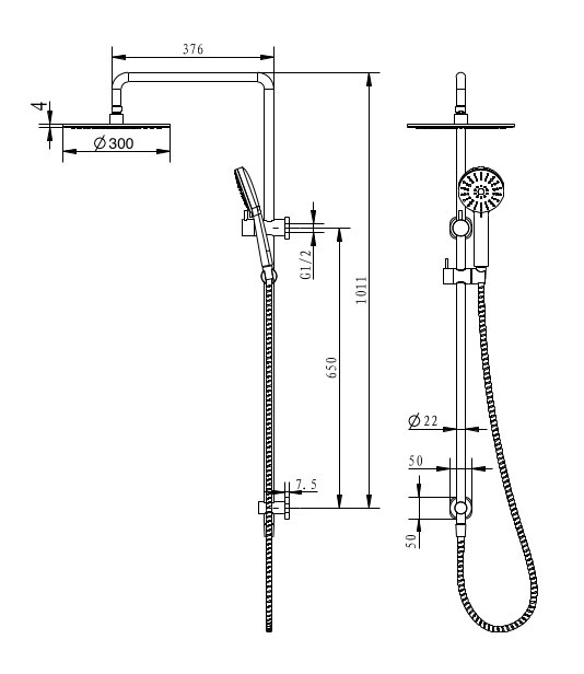 Akemi SQ 300mm Combination Shower Rosa - Image 2