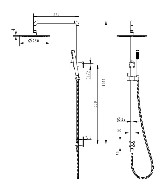 Cioso SQ 250mm Combination Shower Rosa - Image 2