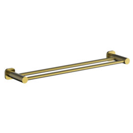 Finesa SQ Double Towel Rail 600mm Modern Brass
