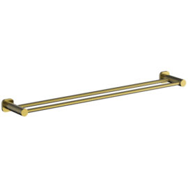 Finesa SQ Double Towel Rail 800mm Modern Brass